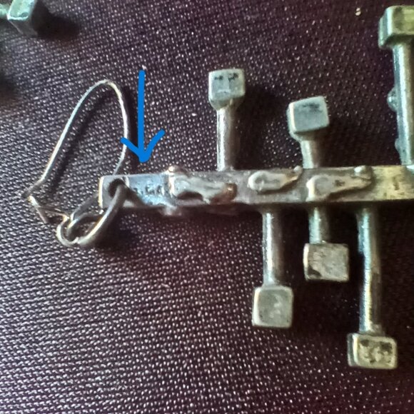 Vintage rare MCM Brutalist silver drop earrings - Signed, possibly Larin?? - Picture 3 of 3